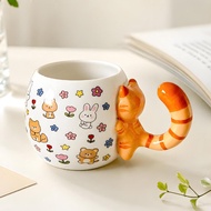 Cartoon 3D Cat Shaped Handle Ceramic Coffee Mug Floral Print Gift For Cat Lovers Birthday Christmas 