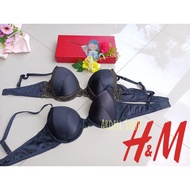 CH H&M Thin Foam Underwire Bra Black Lace Bottom Women's Underwear 36B 36C LB
