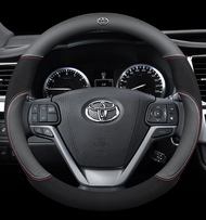 Toyota ที่หุ้มพวงมาลัยรถยนต์ (ทรงกลมสีดำ) หนังใช้ได้กับรถโตโยต้าทุกรุ่น Alphard avanza Camry Corolla altis Estima HARRIER HILUX Innova VELLFIRE Vios Fortuner 38 ซม.