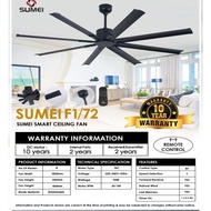 Fan Sumei F1 72" Dc motor(70W) with 10 years warranty,72" with 8 blade aluminium,9 speed remote cont