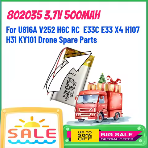802035 3.7V 500mAh Lipo Battery For U816A V252 H6C RC E33C E33 X4 H107 H31 KY101 Drone Spare Parts R