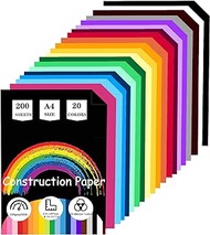 200 Sheets Construction Paper, Colored Paper Colored Printer Paper 120gsm 32lb, Card Stock Paper for Crafts &amp; Art, 20 Assorted Colors