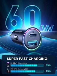 JOYROOM JR-CCN04 60W/70W Metal Car Charger with Type-C & USB-A | Fast Charging for Smartphones (iPho
