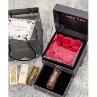 Double Layer Rose Flower Box 9 Flower with Lipstick Necklace Ring Jewelry Gift Packaging Valentine's