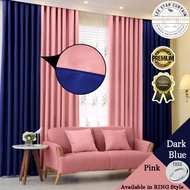 Ready stock in Malaysia - X29-RING type modern curtain curtain semi blackout curtains door curtain window curtain | modern color, curtains mix color thick fabric (free eyelet/free ring) 85% blackout curtain-pink + dark blue