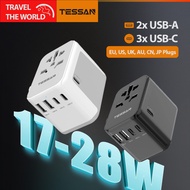 TESSAN - Universal 28W International Travel Plug Charger , Charging Adaptor with USB C & USB Ports