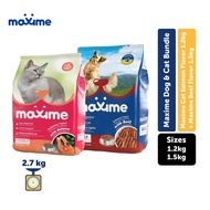 ♞Dog & Cat Bundle (Maxime Cat Dry Cat Food Salmon 1.2kg + Maxime Dry Dog Food Adult Beef 1.5kg)