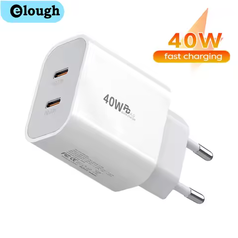 Elough 40W Dual Port USB C Charger Fast Charging QC3.0 PD Type C Phone Fast Charger Adapter For iPho