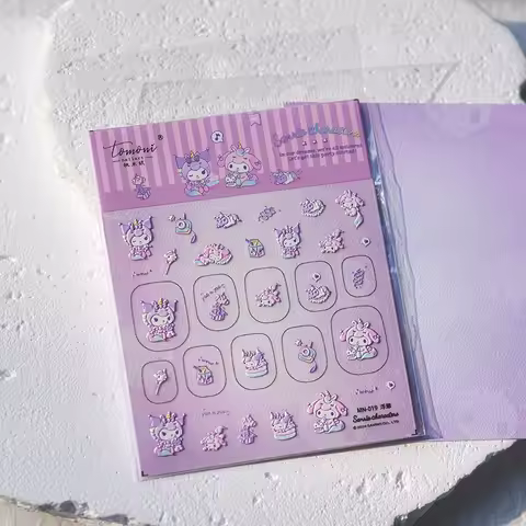 5D Embossed Happy Princess Kuromi Nail Stickers Cartoon Hello Kitty Nail Supplies My Melody Stickers