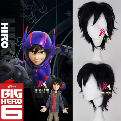 new Big Hero 6 Hiro Hamada Cosplay Costume Wigs Black Short Synthetic Hair +Wig Cap
