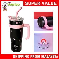 Wenbo [1250ml] Huge C Handle Black Pink Color Tumbler With Straw Large Capacity Double Way Drinking 
