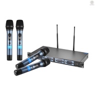 [OUGO] 4D Professional 4 Channel UHF Wireless Handheld Microphone System 4 Microphones 1 Wireless Receiver 6.35mm Audio Cable LCD Display for Karaoke Family Party Presentation Perf