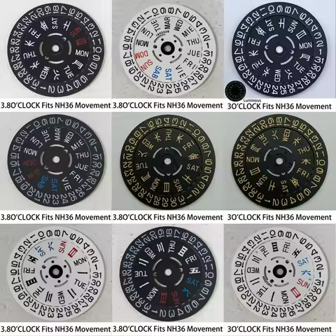 NH36 Luminous Watch Movement dial Movement Wheel Dual Calendar 3.0/3.8/4.2 o'clock Fit NH36 Movement