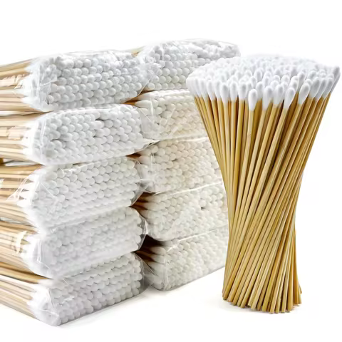 100/300PCS 6 Inch Precision Tips Cotton Swabs - Long Wooden Stick Cotton Buds Pointed Cotton Swabs W