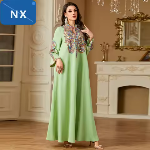New Luxury Woman Evening Dress Abaya Morocco Embroidery Woman Abaya Dubai Elegant Sequins Kaftan