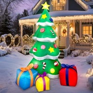 7 Ft LED Light Up Giant Christmas Tree Inflatable with 3 Gift Wrapped Boxes Perfect for Blow Up Yard