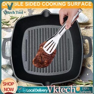 【Fast Delivery】10.2in Cast Iron Grill Pan Non-Stick Griddle Pan with Pour Spout Grill Plate for Stov