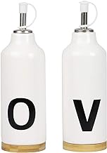 Home Basics OV37215 Oil &amp; Vinegar Bottle Set, 10 oz. Oil and Vinegar, White/Bamboo/Black