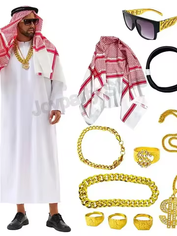 Dubai Apparel Costume Uae Sheik Cosplay White Robe Headscarf for Wealthy Saudi Birthday Costume Hall