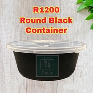 TAPAU -CB R1200 (50sets± ) Black Round Container With Lid  Disposable PP Plastic Food Box Ware Bekas