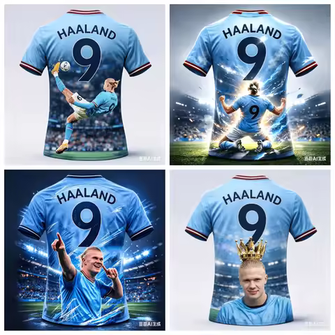 Fan-exclusive Haaland No. 9 Adult and Kids 3D Printed Jersey, Sports Casual Supporting Breathable Sh