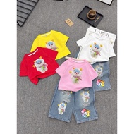 Baby girl clothes set CS717, CS739, CS747 set of short-sleeved cotton shirt BB3 and ripped jeans for