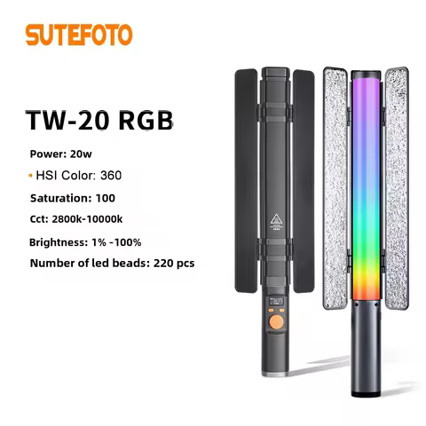 SuteFoto TW20 Handheld RGB Colorful Stick Light Handheld LED Light Wand CRI 95+ 2800K-10000K Photogr