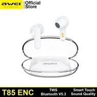 Awei T85 ENC Gaming Bluetooth Earphone with Charging Case Noise Cancelling Earbuds Long Battery Life