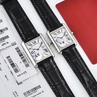 Couple Quartz Watch 904L Steel Case Leather Strap Fashion Business Barrel Dial Mineral Glass