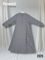 Kode 02 Gamis Muslim Dress Gaun Bahan Katun Linen Motif Salur