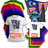 Lilo and Stitch Merdeka Malaysia Boy Tshirt Unisex Casual Fashion Girl Baju Budak Cloth Viral Tee