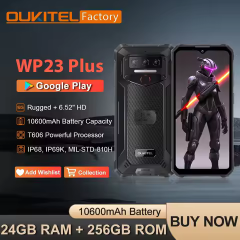 OUKITEL WP23 Plus Rugged Phone Unisoc T606 Octa-core 6.52” Telephone Portable 8GB+256GB 10600mAh 13M