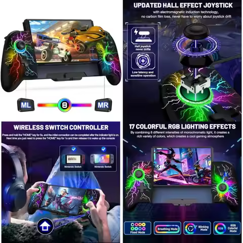 JC00 Controller Hall Effect OnePiece Wireless Joypad No Drift, No Deadzone with 9 Color Lights for N