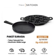 Skitchen Cast Iron Eurasia Bundle/Cast Iron Skillet/Cast Iron Indonesia/Tokyo Takoyaki Pan & Stockho