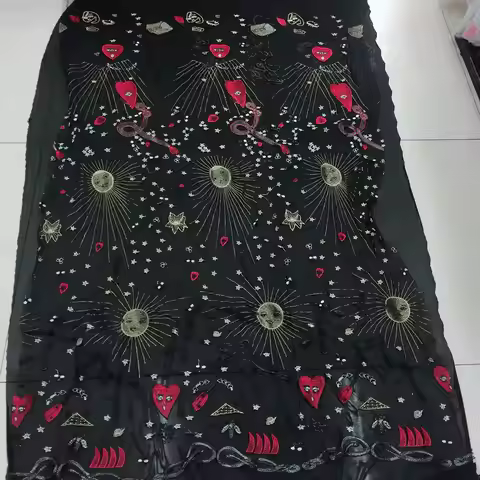 Embroidery Gauze Multi-color Embroidery Tulle Fabric Abstract Sun Stars Love Lace Fabric DIY Shirt D