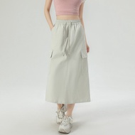 American Retro Workwear Skirt High Waist A-Line Midi Grey Half-length Womens Fashion Spring Autumn N