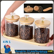 4-in-1 Diamond Glass Jar + Wooden Tray - Multipurpose Set for Snacks, Cakes & Spices