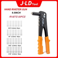 JLD RV Pro Hand Riveter Gun w/ 50 Rivets - Manual Heavy-Duty Fastener Tool for Metal/Plastic/Leather
