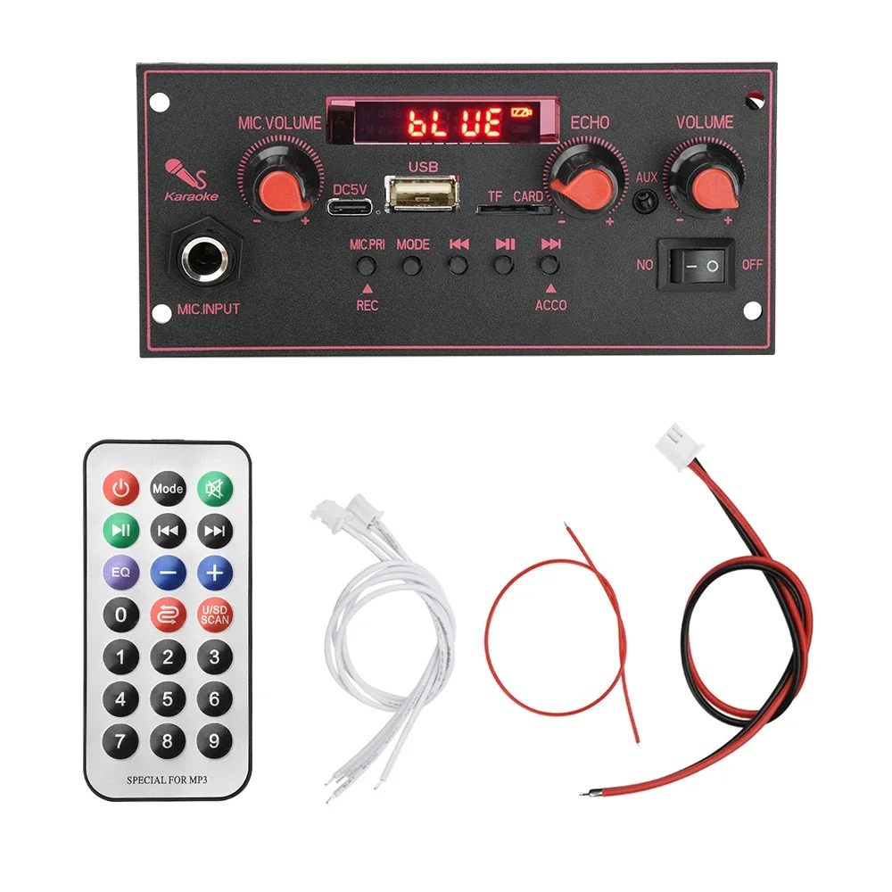 DC 3.7-5V MP3 5.0 บอร์ดถอดรหัสบลูทูธพร้อมฟังก์ชั่นไมโครโฟน 2x10W พร้อมเครื่องขยายเสียงไม่มีแบตเตอรี่