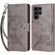 Samsung Galaxy S24 Ultra Case S23 S22 S21 Plus S20 FE Note20 Ultra Butterfly Flap Wallet Leather Case