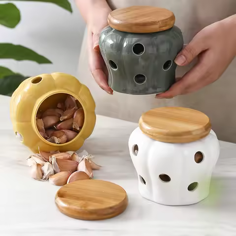 Creative Ceramic Garlic Storage Jar White Openwork Garlic Head Ginger Chili Pepper Millet Pepper Sto