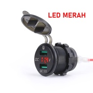 Quick Charger QC3.0 12-24V Dual Port USB & Voltmeter Waterproof Mobil Motor