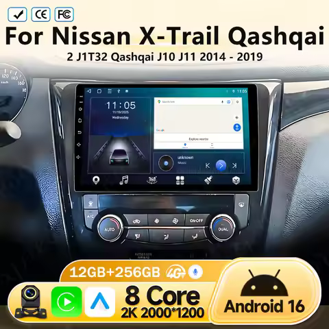 Android 16 Multimedia Video For Nissan X-Trail Qashqai 2 J1T32 Qashqai J10 J11 2014 2015 2016 2017 2