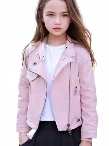 2025 girls' Spring/Fall Street PU Leather Jacket,Y2K