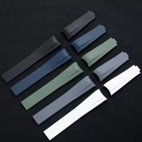 FKM Bracelet Curved End Soft Fluororubber Adjustable Watch Band 20mm 22mm For Tudor PELAGOS Black Ba