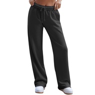 Women Sweatpants Elastic High Waist Adjustable Drawstring Long Pants Solid Color Baggy Casual Trouse