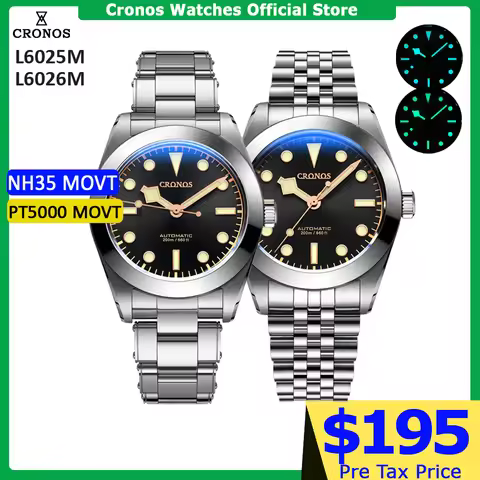 Cronos BB39 Mechanical Men Watch 39mm Automatic NH35 PT5000 SW200 Snow Hands Sapphire Glass Bushed B