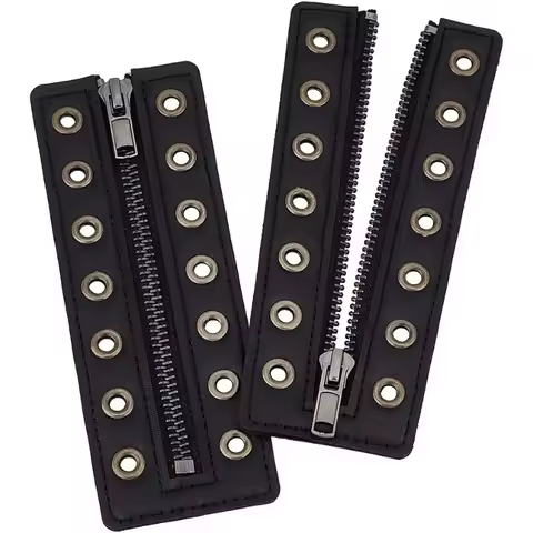 2 pc 7 Eyelet No Tie Zipper Boot Laces 6x2inch PU Leather Lace-in Boot Zipper Inserts Smooth Tieless