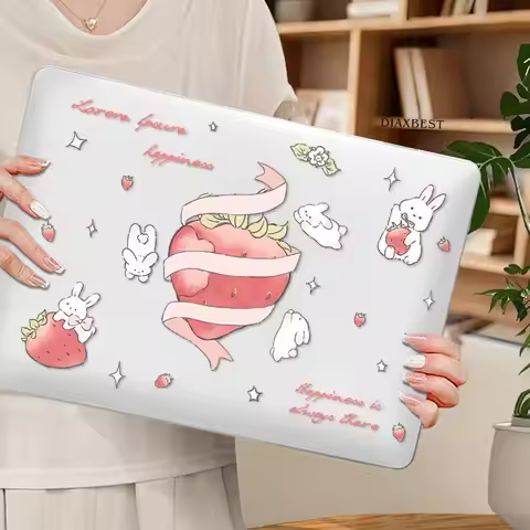 Strawberry Bunny Crystal Laptop Case For Macbook Air 13.6 M4 M3 M2 Air13.3 A1932 A2179 A2337 Neo A34