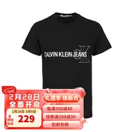 卡尔文·克莱恩（Calvin Klein）男士圆领夏季轻薄t恤字母ck短袖 黑色 L